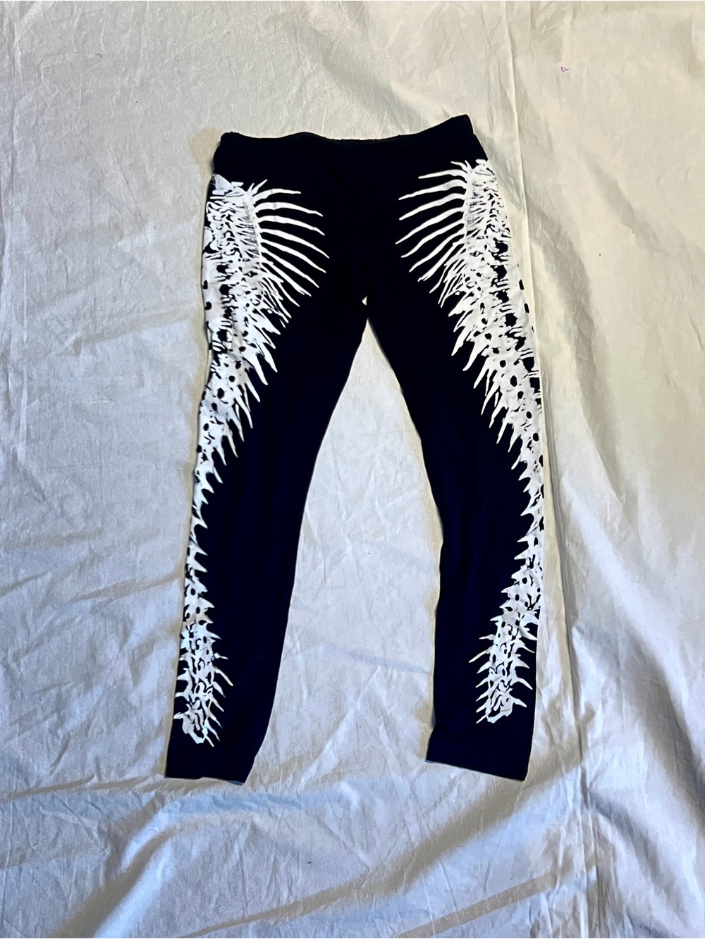 [GRUNGE] Skingraft Vertibrae Leggings (Black with White Screen-Printed Decals)